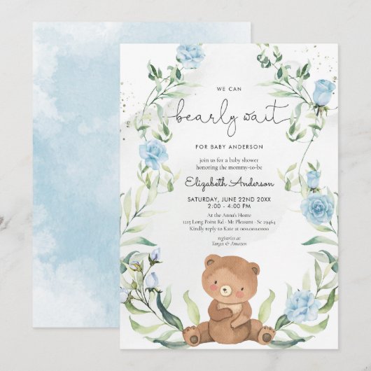 Greenery Beer Blue Flowers Boy Baby shower Kaart (Voorkant / Achterkant)