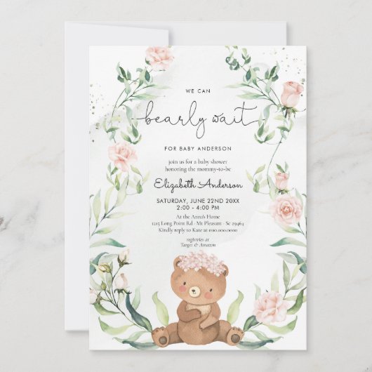 Greenery Beer Blush Pink Floral Girl Baby shower Kaart (Voorkant)