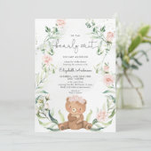 Greenery Beer Blush Pink Floral Girl Baby shower Kaart (Staand voorkant)
