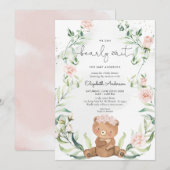 Greenery Beer Blush Pink Floral Girl Baby shower Kaart (Voorkant / Achterkant)