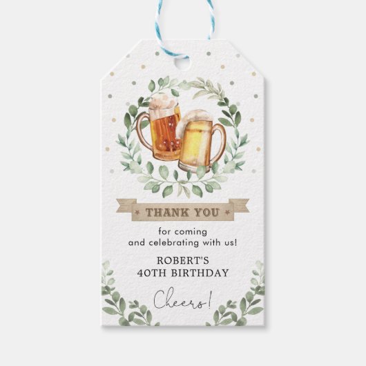 Greenery Beers & Cheers Adult Man Birthday Party Cadeaulabel (Voorkant)