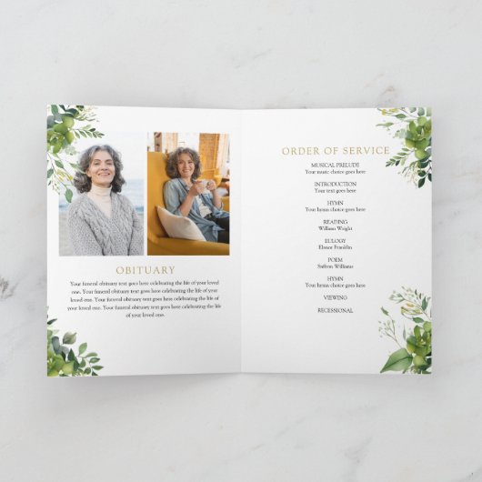 Greenery Begrafenis Orde van Service Gevouwen Programma (Binnen)