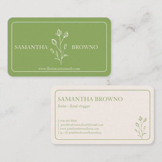 Greenery Beige Framed Flower Visitekaartje (Voorkant / Achterkant)
