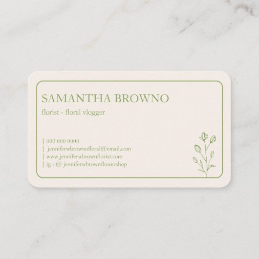 Greenery Beige Framed Flower Visitekaartje (Achterkant)