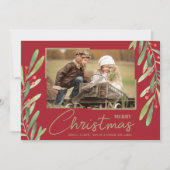 Greenery Berries kerstfoto Feestdagenkaart (Voorkant)