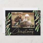 Greenery Berries kerstfoto Feestdagenkaart (Voorkant)