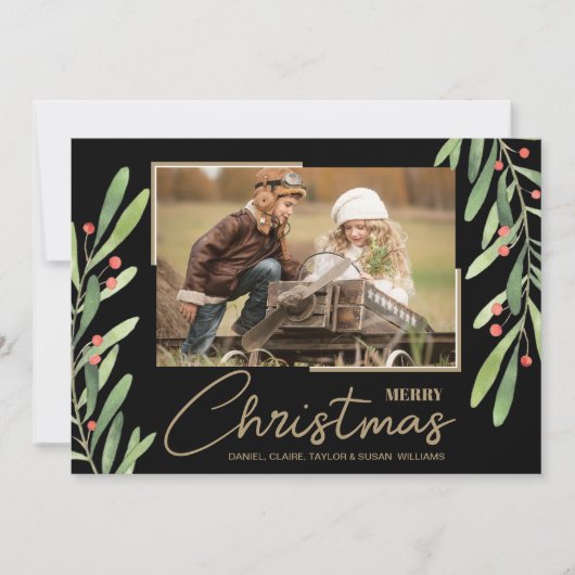 Greenery Berries kerstfoto Feestdagenkaart (Voorkant)