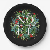 Greenery Berries NOEL Kerstmis Papieren Bordje (Voorkant)