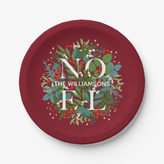 Greenery Berries NOEL Kerstmis Small Papieren Bordje (Voorkant)