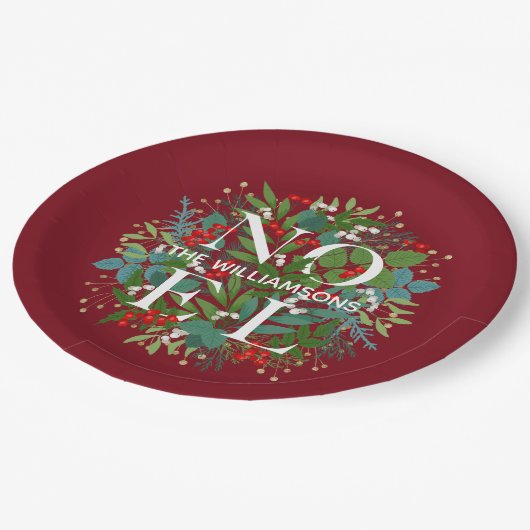 Greenery Berries NOEL kerstrood Papieren Bordje (Gekanteld)