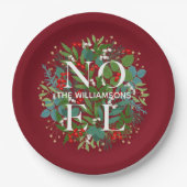 Greenery Berries NOEL kerstrood Papieren Bordje (Voorkant)