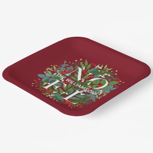 Greenery Berries NOEL kerstrood Papieren Bordje (Gebogen)