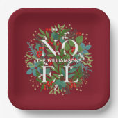 Greenery Berries NOEL kerstrood Papieren Bordje (Voorkant)