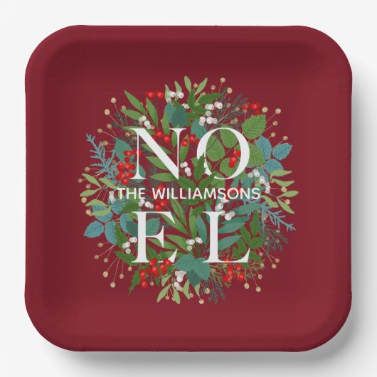 Greenery Berries NOEL kerstrood Papieren Bordje (Voorkant)