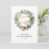 Greenery + Berries Winter Wreater Kerstmis Kaart (Staand voorkant)