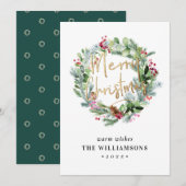 Greenery + Berries Winter Wreater Kerstmis Kaart (Voorkant / Achterkant)