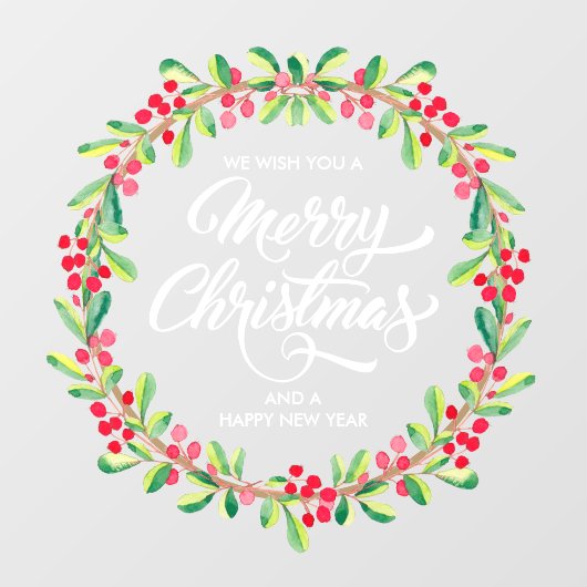 Greenery Berries Wreath Merry Kerstmis Raamsticker (Vel)