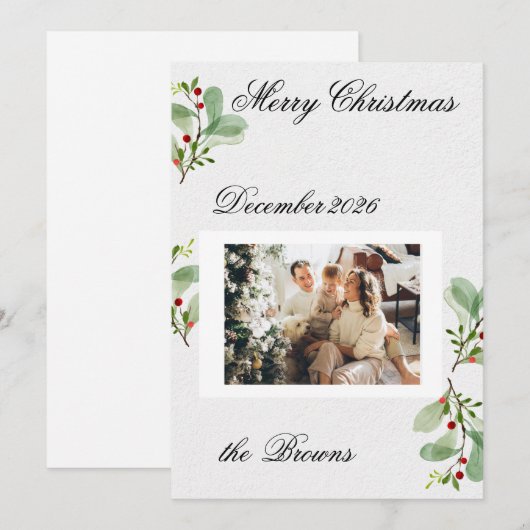 Greenery Berry Christmas Photo Card Kaart (Voorkant / Achterkant)