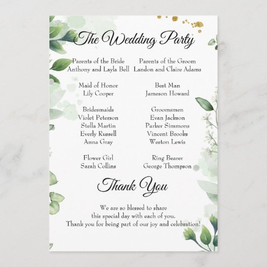 Greenery Best Day Ever Program Invitation Programmakaart (Achterkant)