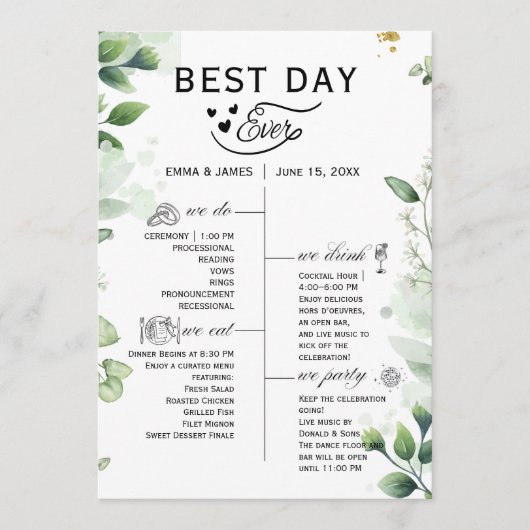Greenery Best Day Ever Program Invitation Programmakaart (Voorkant)