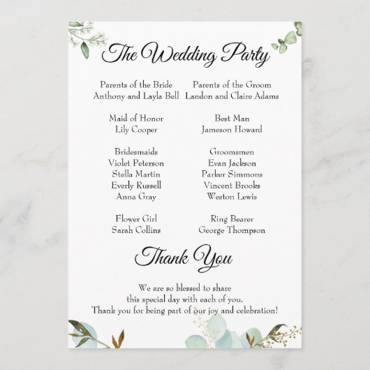 Greenery Best Day Ever Program Invitation Programmakaart (Achterkant)