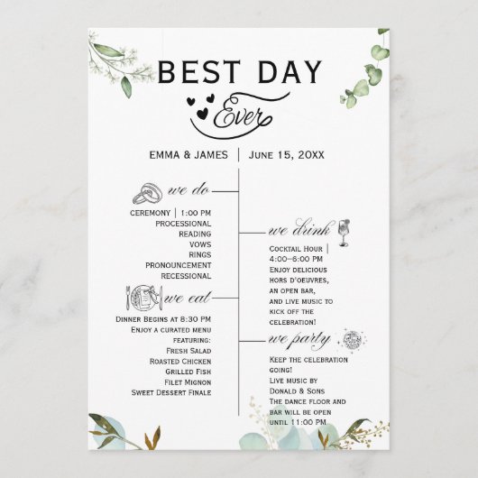 Greenery Best Day Ever Program Invitation Programmakaart (Voorkant)