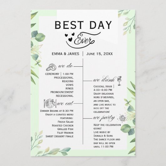 Greenery Best Day Ever Program Invitation Programmakaart (Voorkant)
