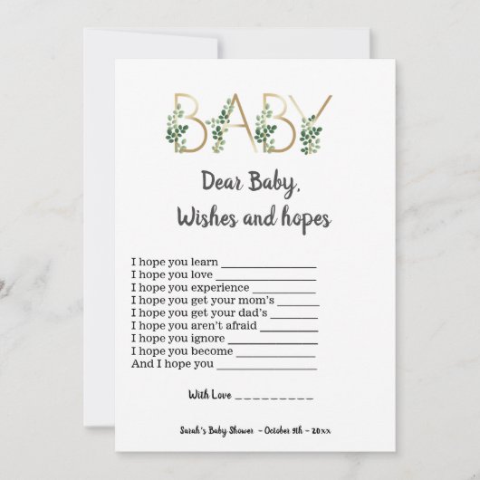Greenery Beste Baby Hope wil Baby shower Game Kaart (Voorkant)