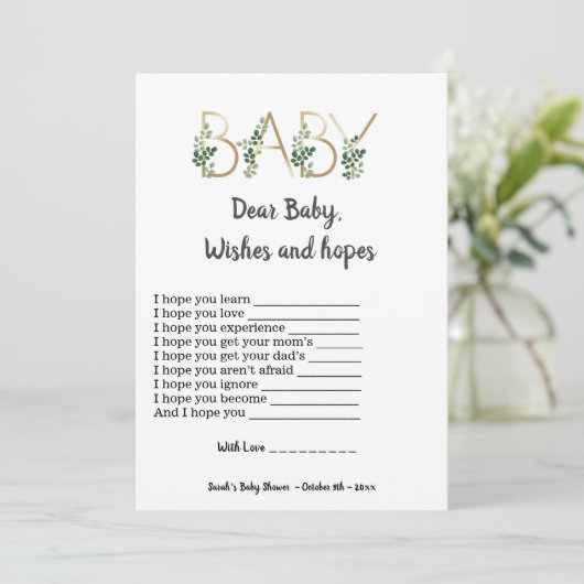 Greenery Beste Baby Hope wil Baby shower Game Kaart (Staand voorkant)