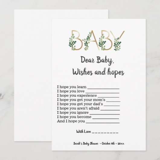 Greenery Beste Baby Hope wil Baby shower Game Kaart (Voorkant / Achterkant)