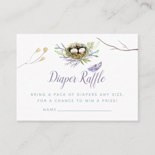Greenery Birds Nest Twin Baby shower Diaper Raffle Informatiekaartje (Voorkant)