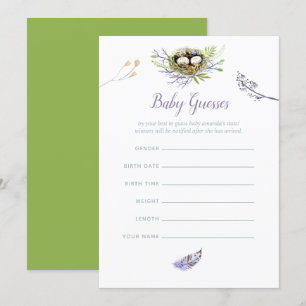 Greenery Birds Nest Twins Baby shower Baby Guesses Kaart