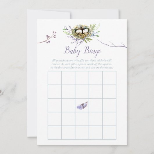 Greenery Birds Nest Twins Baby shower Bingo Kaart (Voorkant)