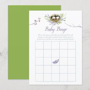 Greenery Birds Nest Twins Baby shower Bingo Kaart