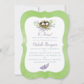 Greenery Birds Nest Twins Baby shower Invite Kaart (Voorkant)