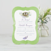 Greenery Birds Nest Twins Baby shower Invite Kaart (Staand voorkant)