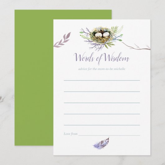 Greenery Birds Nest Twins Baby shower Mam Advice Kaart (Voorkant / Achterkant)