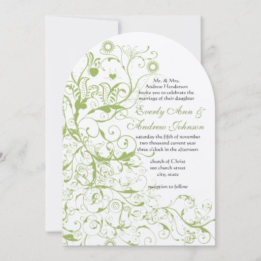 Greenery Birds & Swirls #17 Wedding Invitations Kaart (Voorkant)