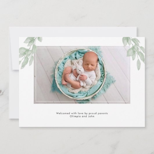 Greenery Birth Announounement Fotokaart Aankondiging (Achterkant)