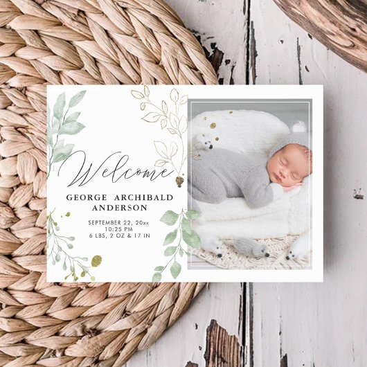 Greenery Birth Announounement Fotokaart Aankondiging