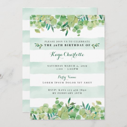 Greenery Birthday Invitation Kaart (Voorkant / Achterkant)
