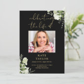 Greenery Black And Gold Funeral Order Of Service  Programmakaart (Staand voorkant)