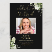 Greenery Black And Gold Funeral Order Of Service  Programmakaart (Voorkant)