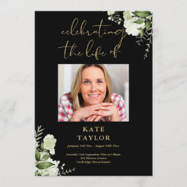 Greenery Black And Gold Funeral Order Of Service Programmakaart