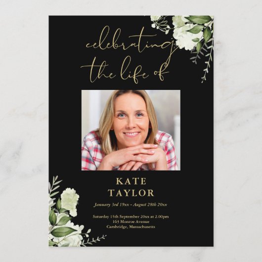 Greenery Black And Gold Funeral Order Of Service  Programmakaart (Voorkant)