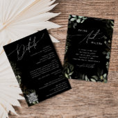 Greenery Black and Gold QR Code All in One Wedding Kaart