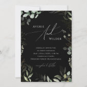 Greenery Black and Gold QR Code All in One Wedding Kaart (Voorkant)