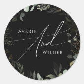 Greenery Black and Gold Wedding Envelope Seals Ronde Sticker (Voorkant)