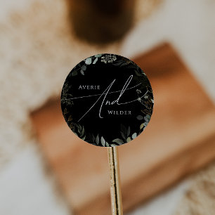 Greenery Black and Gold Wedding Envelope Seals Ronde Sticker