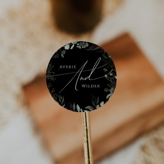 Greenery Black and Gold Wedding Envelope Seals Ronde Sticker